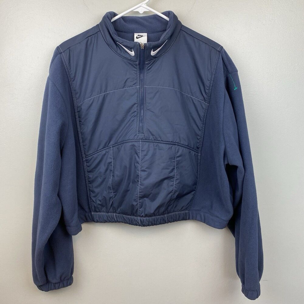 Nike Sweater Womens 1X Blue Long Sleeve 1/2 Zip Fleece Swoosh Plus crop